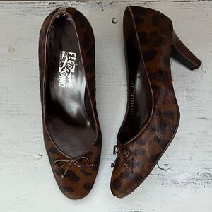 Salvatore Ferragamo Calf Hair Leopard Heels | Size 9